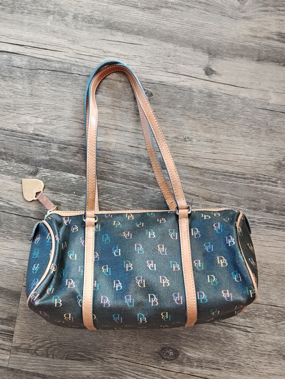Vintage Y2K Dooney & Bourke Rainbow Monogram Barrel Shoulder Bag.